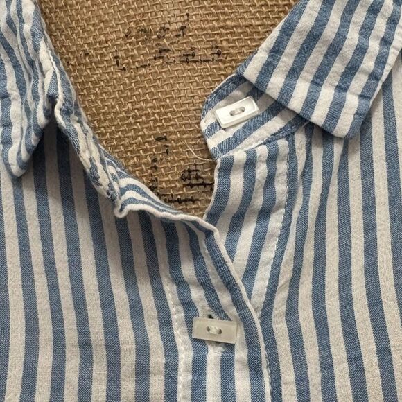 Habitat Button Front Swing Tunic Blue‎ White Stripe Cotton Blend Size Small - Picture 2 of 5
